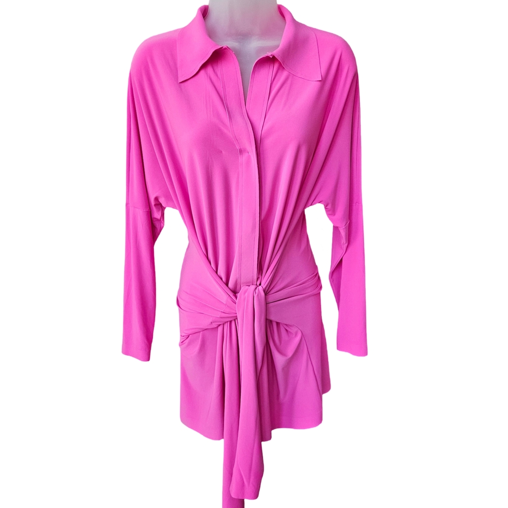 Vibrant Pink Tie-Front Blouse